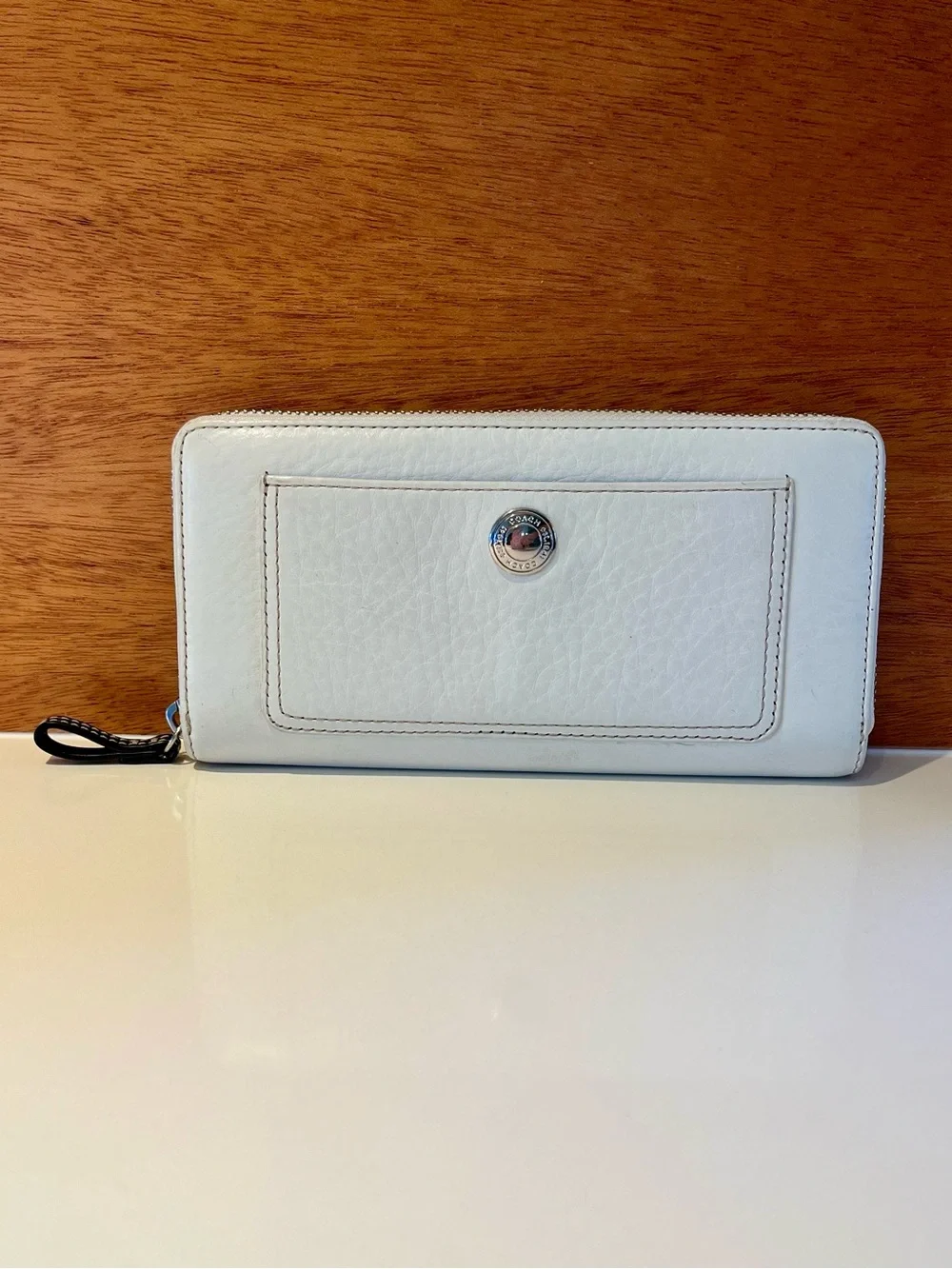 Coach white pebbled leather zip-around wallet